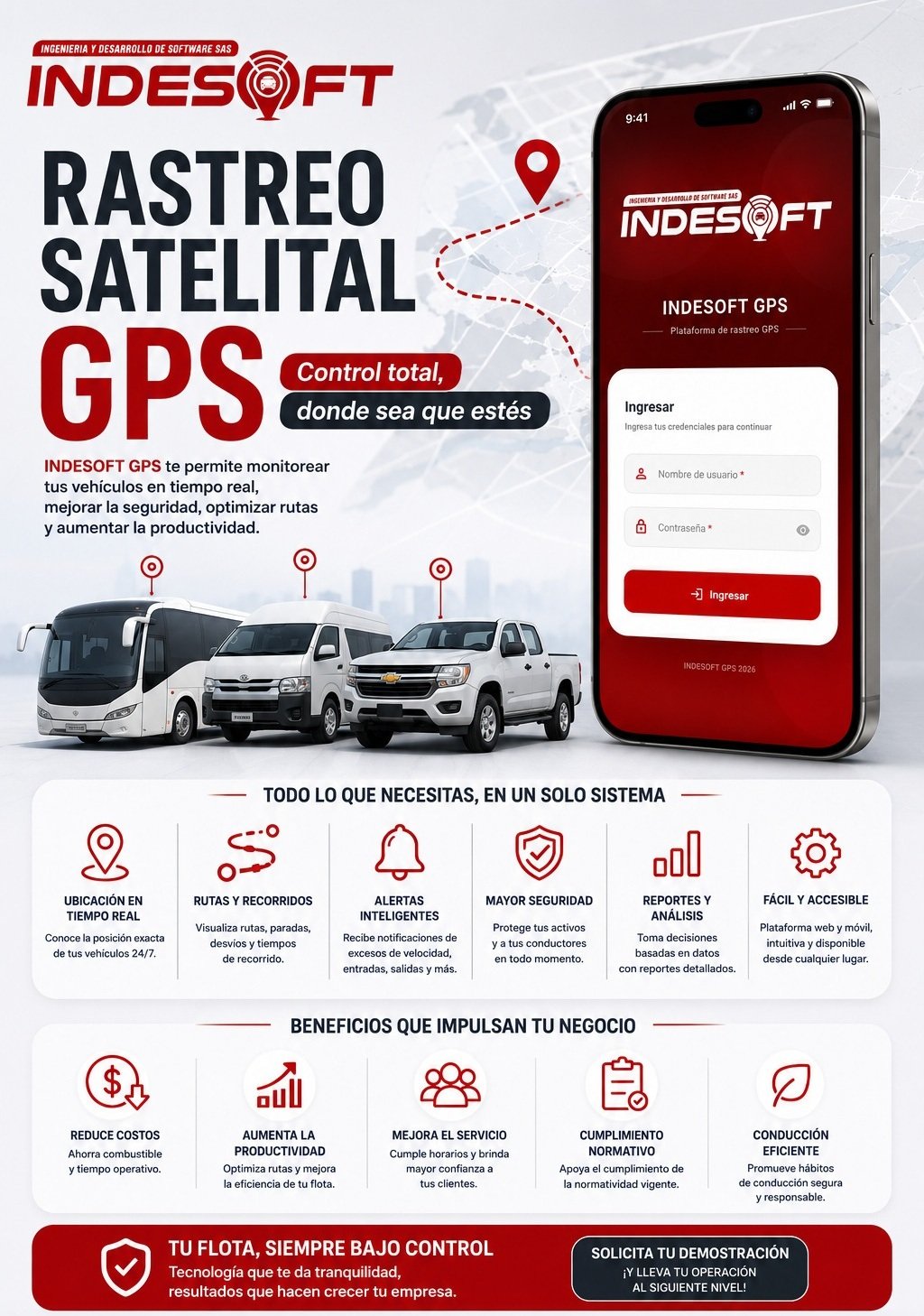 Plataforma GPS satelital - vista del dashboard y mapa